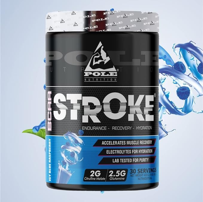 Pole Nutrition BCAA Stroke Endurance, Recovery, and Hydration | 2G Citrulline Malate, 2.5G Glutamine | 30 Servings, 420g - Blueraspberry